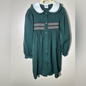 Charming Dark Green Kids Dress with Embroidery